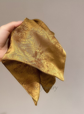 新中式黄色提花方巾大肠发圈头绳高级感马尾橡皮筋皮套扎头发绳