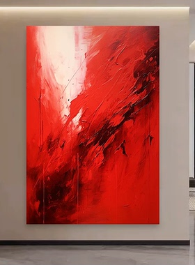 XD红色油画手绘油画沙发大厅玄关侘寂风餐厅肌理画客厅抽象装饰画