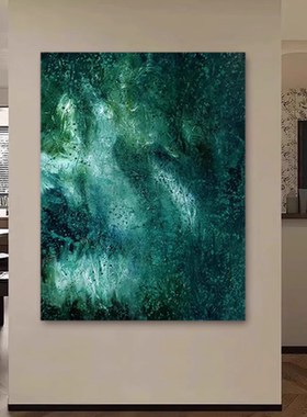 手绘油画抽象波绿颜色画玄关装饰画现代波洛克艺术客厅背景墙挂画