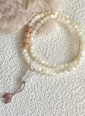 月下微醺新中式天山白串珠手链国风2025新款精致气质简约竹节流苏