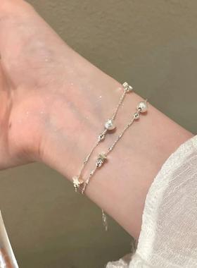 银色磨砂小球星星手链女2024年新款轻奢小众精致闺蜜双层叠戴手饰