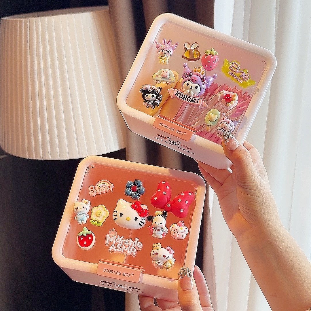 透明带盖棉签化妆棉收纳盒可爱桌面分格分类防尘梳妆台创意杂物盒,淘宝优惠券,粉丝福利购,淘宝优惠卷