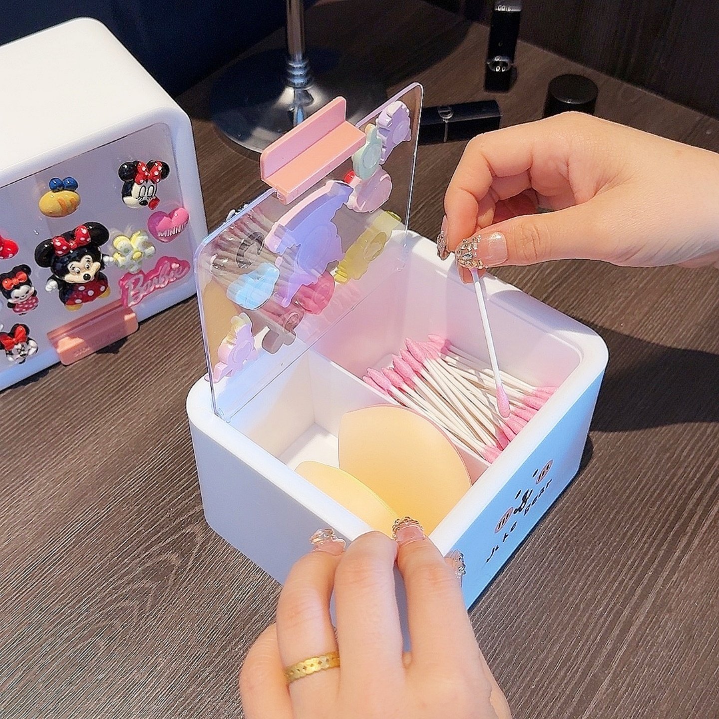 透明带盖棉签化妆棉收纳盒可爱桌面分格分类防尘梳妆台创意杂物盒,淘宝优惠券,粉丝福利购,淘宝优惠卷