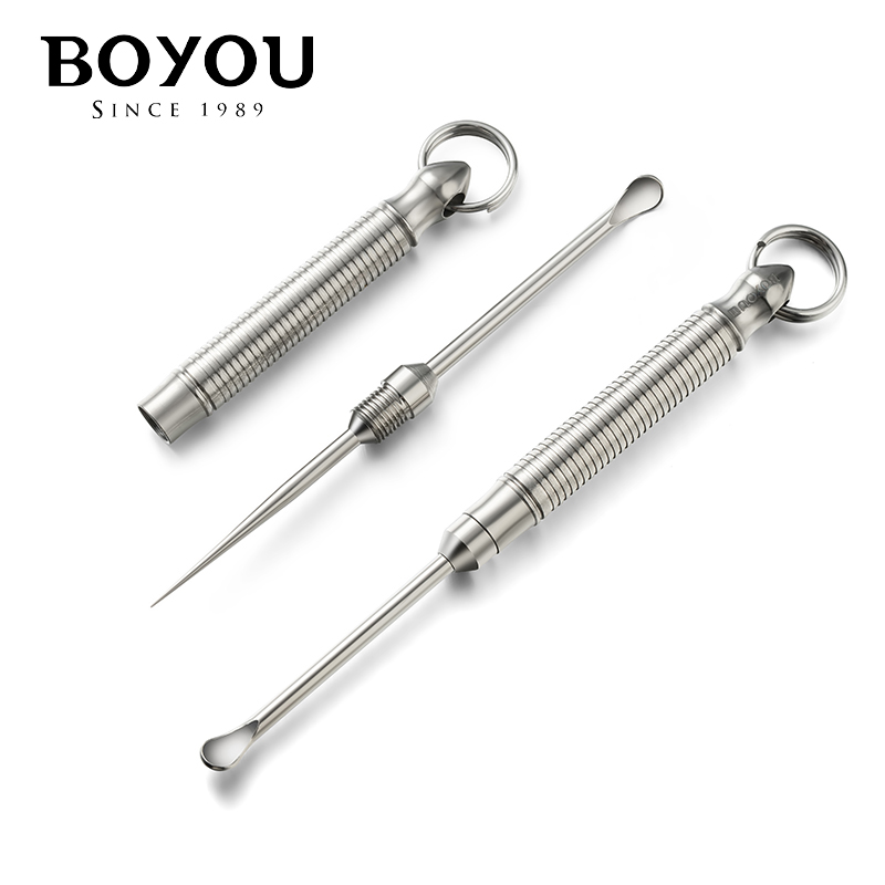 BOYOU多功能钛合金挖耳勺老式采耳工具耳屎勺家用随身便携挂匙扣 - 图0