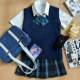 Hatsuda Town ຂອງແທ້ JK vest plaid skirt ຊຸດສາມສິ້ນ