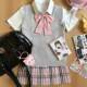 Hatsuda Town ຂອງແທ້ JK vest plaid skirt ຊຸດສາມສິ້ນ