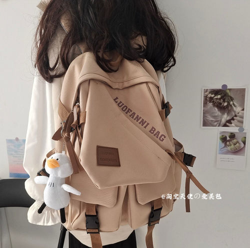 双肩包女2023新款复古百搭书包减压时尚潮男中学生大学生ins背包 - 图0