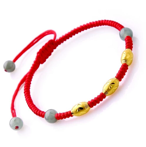 Браслет из красной нити, плетеный оберег на день рождения ручной работы для влюбленных, золото 24 карат