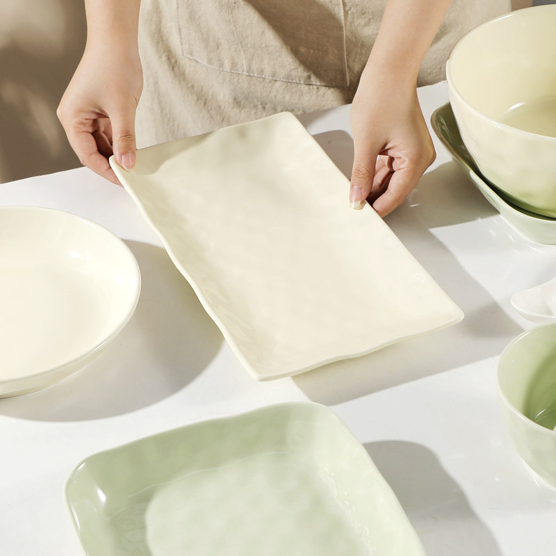 法式奶油风餐具套装盘子菜盘家用陶瓷米饭碗大号汤碗加厚鱼盘新款