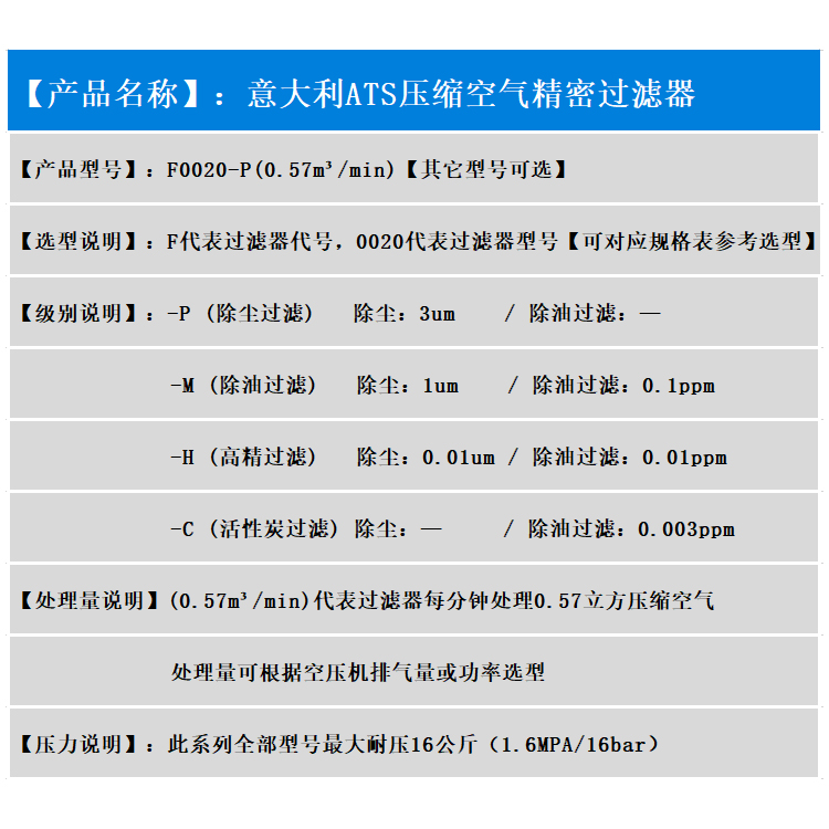 意大利ATS压缩空气精密过滤器高效除油尘水空压机干燥油水分离器 - 图2