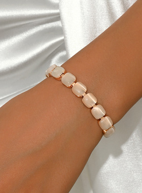 欧美几何猫眼石手链 玫瑰金感女式