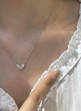 S925纯银爱心蝴蝶结闪钻锁骨链