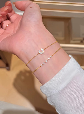 s925纯银微镶马蹄手链简约时尚U形手环气质高级感通勤百搭女手饰