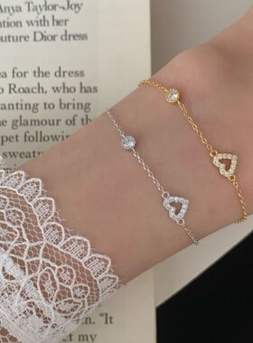 925纯银镀金爱心镂空设计精致手链女ins简约轻奢细款百搭气质手饰