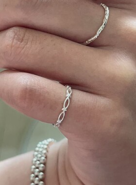 s925纯银不规则镂空椭圆戒指简约时尚冷淡风指环小众日常气质手饰