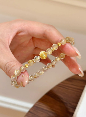 s925纯银天然黄水晶拉丝猫眼金珠手链小众新中式气质手饰轻奢手串