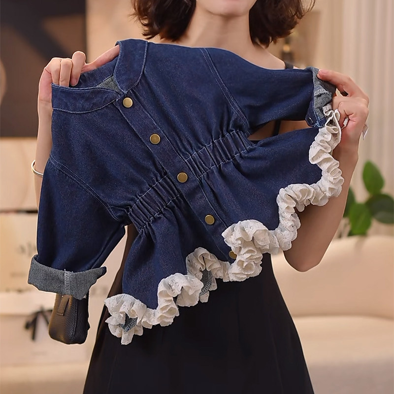女童春季牛仔外套2026新款女孩洋气中长款卡通拼接花边甜美牛仔裙,淘宝优惠券,粉丝福利购,淘宝优惠卷