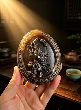 天然披毛犀角钟旭吊坠摆件鱼籽纹竹丝纹高端文玩古玩可雕