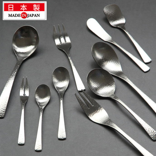 日本原产进口304不锈钢勺子家用吃饭鎚目印18-8刀叉勺餐具 - 图0