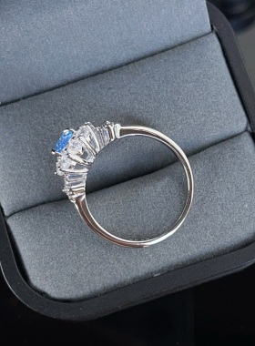 s925纯银海蓝宝2克拉马眼戒指