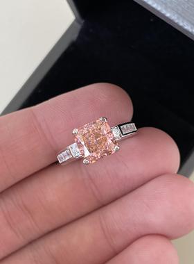 帕帕拉恰粉冰花切2克拉纯银戒指