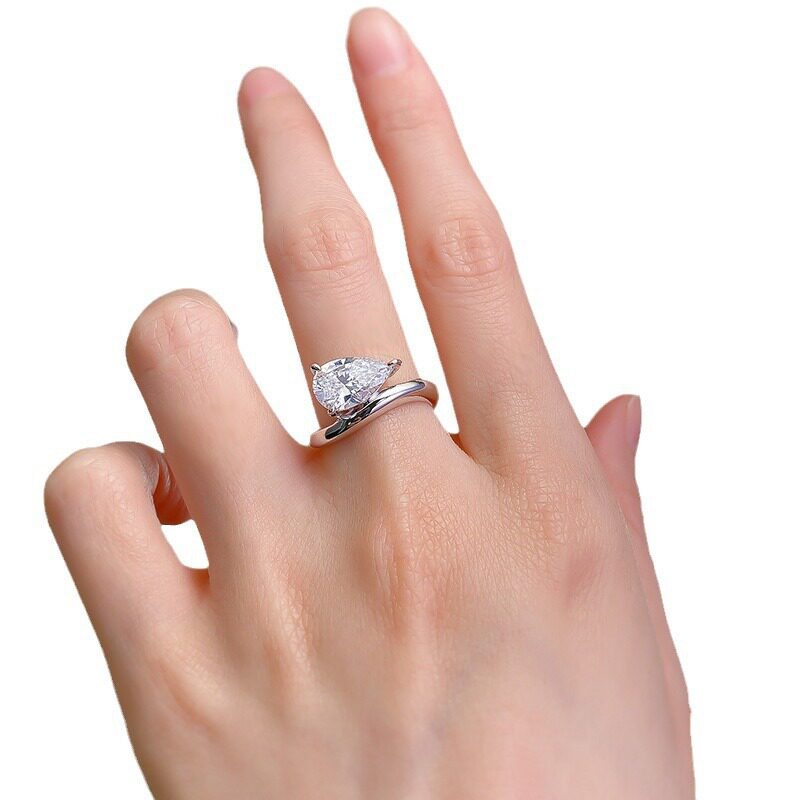 2 carat water drop sterling silver 925 ring