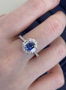 时尚纯银925蓝宝石戒指