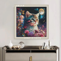 (ZZ3627-lower flower opening meow) cross embroidered 2023 new own embroidered handroom restaurant Animal Department