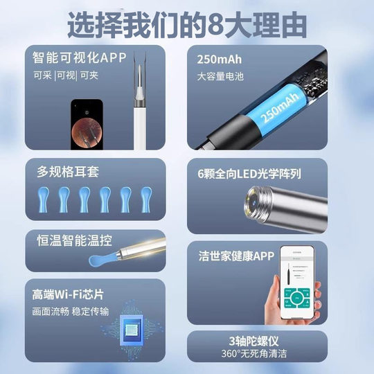 It can be clipped, taken out, and can be picked up. The visual ear scoop is high-definition smart.