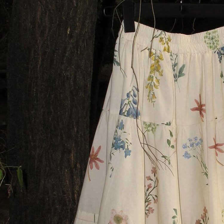 桃桃推荐~复古印花长裙早春新款梨型身材白色碎花气质半身裙女 - 图3