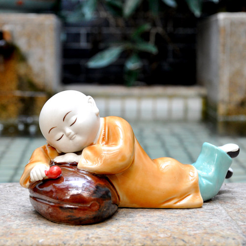 和尚可爱摆件岭南创意中式禅意彩绘装饰品桌面陶土手工艺手信礼品 - 图0