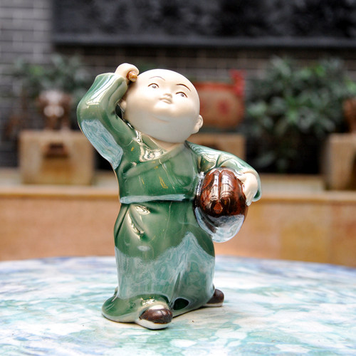 和尚可爱摆件岭南创意中式禅意彩绘装饰品桌面陶土手工艺手信礼品 - 图2