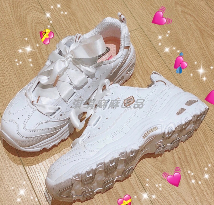 Skechers 斯凯奇 女增高休闲鞋 白色绸缎蝴蝶结熊猫鞋运动鞋11976 - 图3