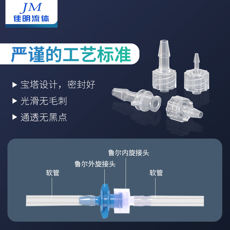 鲁尔接头医疗器械用内外螺纹接头塑料软管宝塔直通公母接头pp-图1