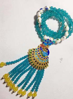 天河石孔雀搭配兰花米珠凤凰吊坠