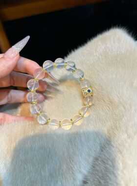 天然水晶奶白晶手链招财转运白水晶发财桶手串送女友闺蜜礼物饰品