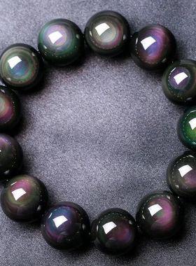 纯天然双彩虹眼黑曜石单圈手串