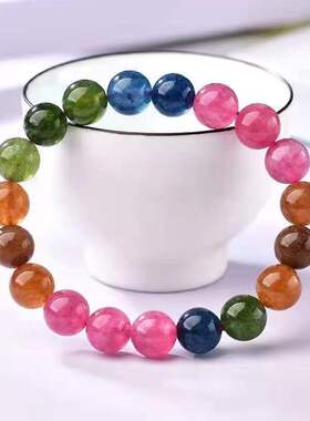 天然碧玺手链女多圈巴西老矿料彩虹色糖果碧玉髓手串单圈水晶礼物