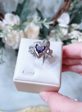 朋克风辣妹蓝色爱心戒指女小众设计17号开口食指时尚个性指环2326