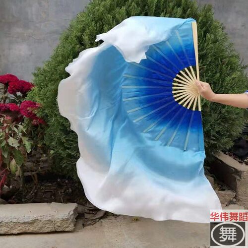 真丝舞蹈扇胶州秧歌扇真丝双面宝蓝天蓝渐变色舞蹈扇古典舞跳舞扇 - 图0