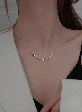 小方块银925纯银女新潮设计项链