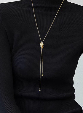 女神蒙上眼辛芷蕾郑希怡戴佩琳同款中长款缠绕丝带项链女毛衣链