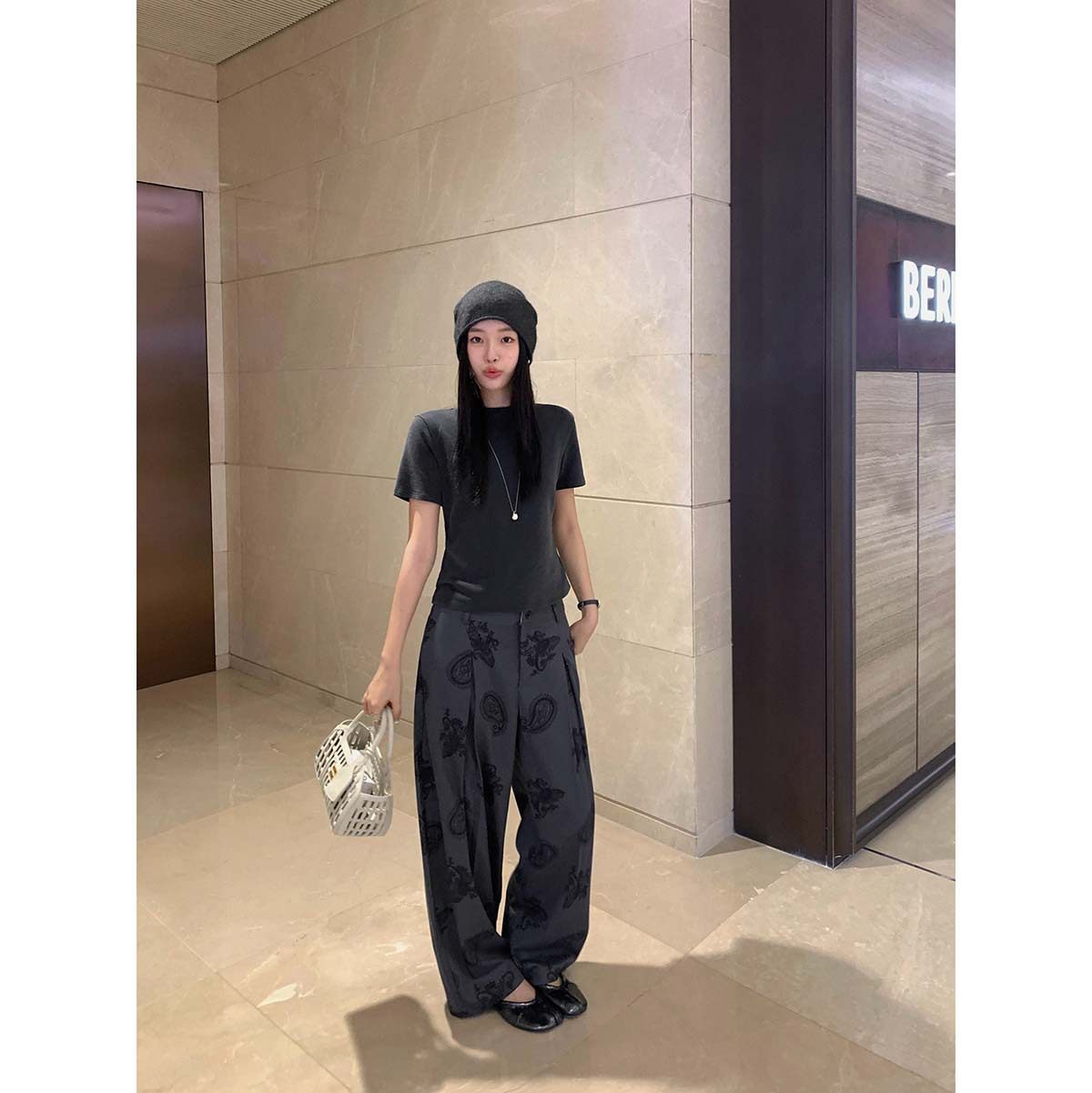 DT ETOLIE时髦精 撞色腰头腰果花显瘦阔腿裤垂感高级感 - 图2