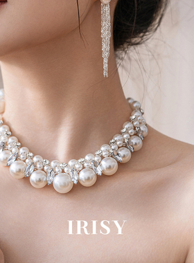 法式复古闪钻珍珠项链锁骨链