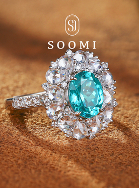 【新品 玲珑瓷】帕拉伊巴戒指3克拉培育宝石鸽子蛋戒指满钻豪华款