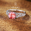 Padparadscha ring 2.2ct cultured sapphire women's ring 925 silver diamond pink