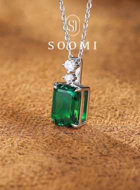【新品 长青】赞比亚沃顿祖母绿项链2.2ct培育小八角绿宝石吊坠