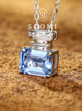 【新品 香妃】海蓝宝项链2.4ct925银培育香水瓶造型通勤女款项链