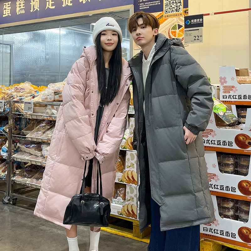 跨境批秋冬新品情侣同款长款过膝羽绒服男中戏女宽松休闲保暖外套,淘宝优惠券,粉丝福利购,淘宝优惠卷