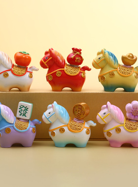 唐三彩陶瓷马年盲盒马上有钱摆件